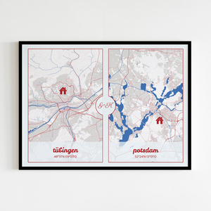 Carte personnalisée DOPPEL: Deux lieux pour couples à distance