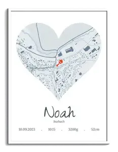 Herz-Stadtkarte zur Geburt mit Geburtsdaten