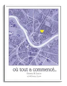 Carte personnalisée "Où tout a commencé" avec marqueur et texte individualisé