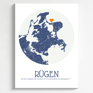 Carte personnalisée Rügen - Affiche ronde à message pour amoureux de voyages