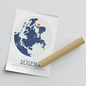 Carte personnalisée Rügen - Affiche ronde à message pour amoureux de voyages