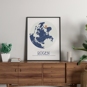 Crea il tuo poster personalizzato di Rügen con stile circolare e colorazione marina