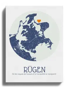 Carte personnalisée Rügen - Affiche ronde à message pour amoureux de voyages