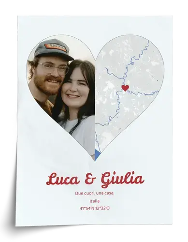 Foto cuore split con mappa e testo personalizzato