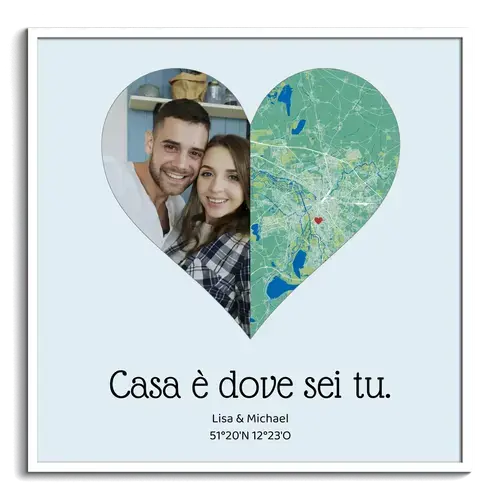Foto cuore split con mappa e testo personalizzato